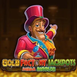 Gold Factory Jackpots Mega Moolah slot logo by Aurum Signature Studios at Lizaro Casino
